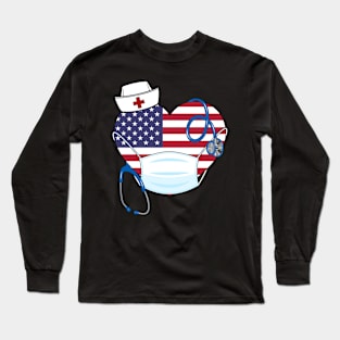 Nurse stethoscope usa flag Long Sleeve T-Shirt